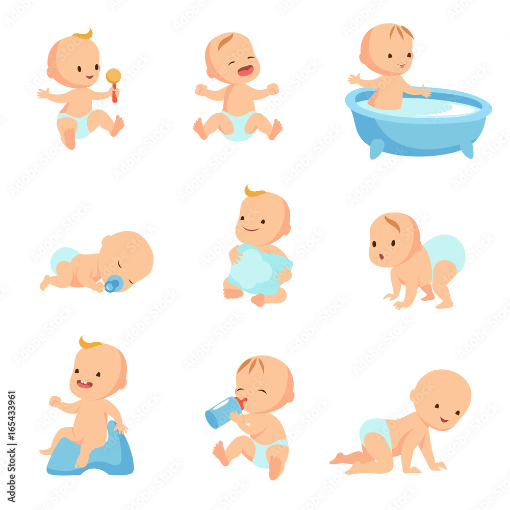 Happy smiling baby. Cute cartoon toddlers vector set Happy smiling baby. Cute cartoon toddlers vector set