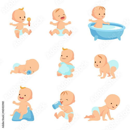 Happy smiling baby. Cute cartoon toddlers vector set