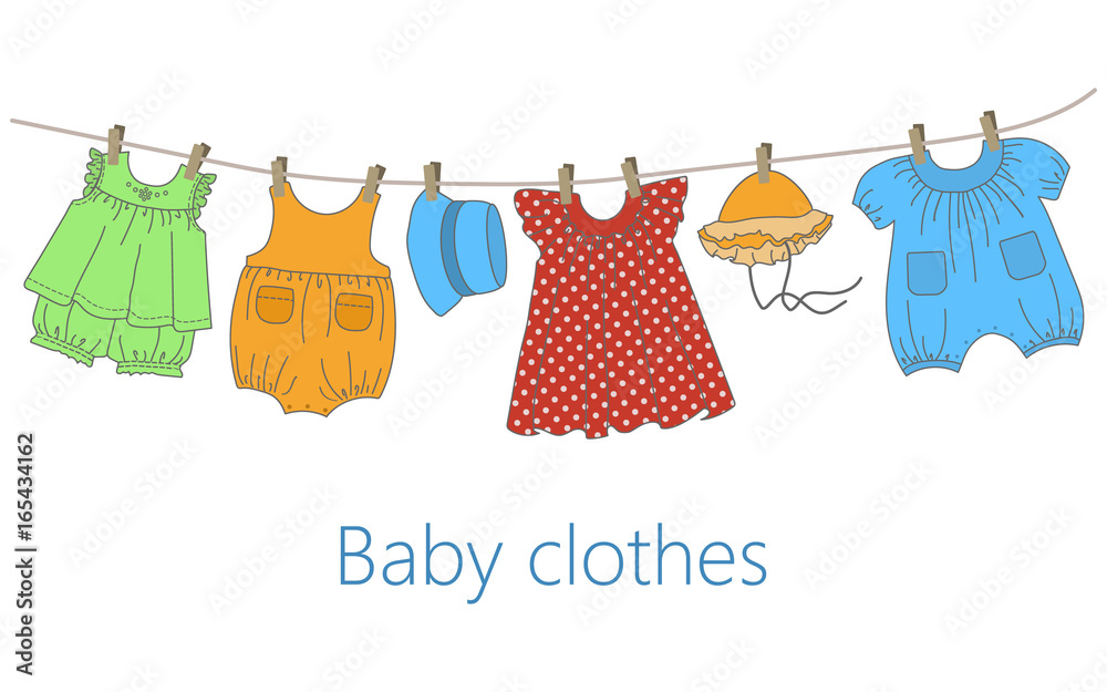 Kids Clothes Hanging on Hanger Rack Stock Vector - Illustration of