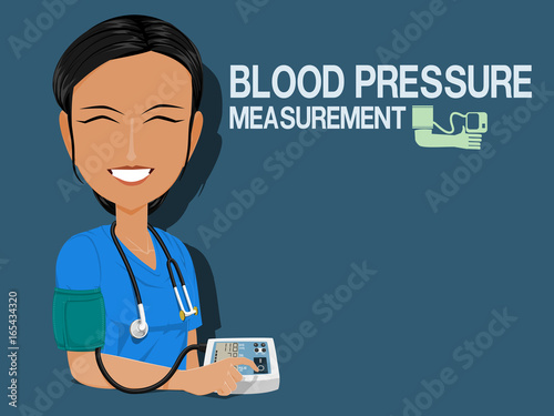 Medical staff show Blood pressure measurement on blue background
