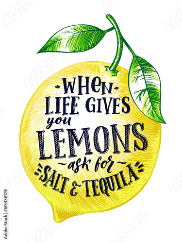 Fresh lemon with hand writing phrase. Fruits vector illustration isolate on white