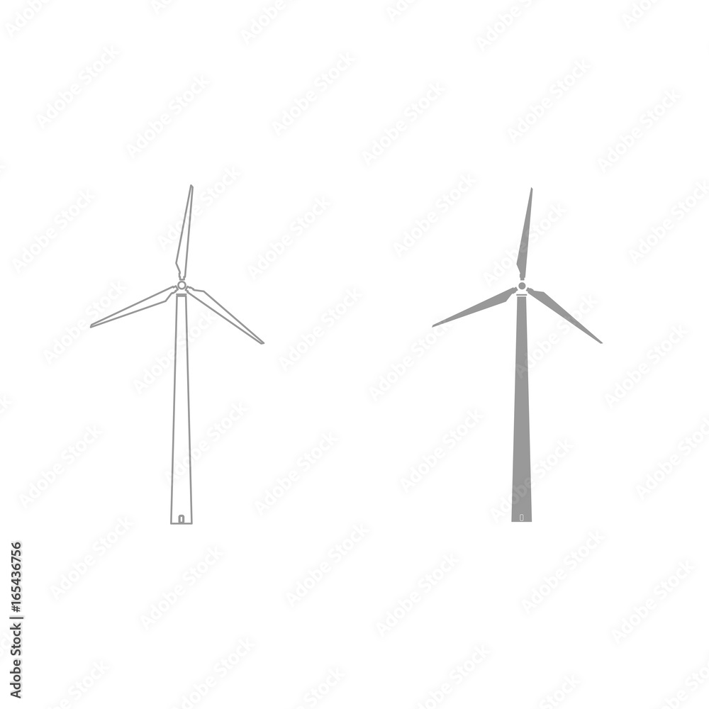 Wind turbine grey color set icon .