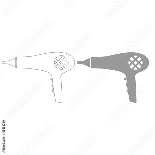 Blow dryer . Hair dryer grey color set icon .