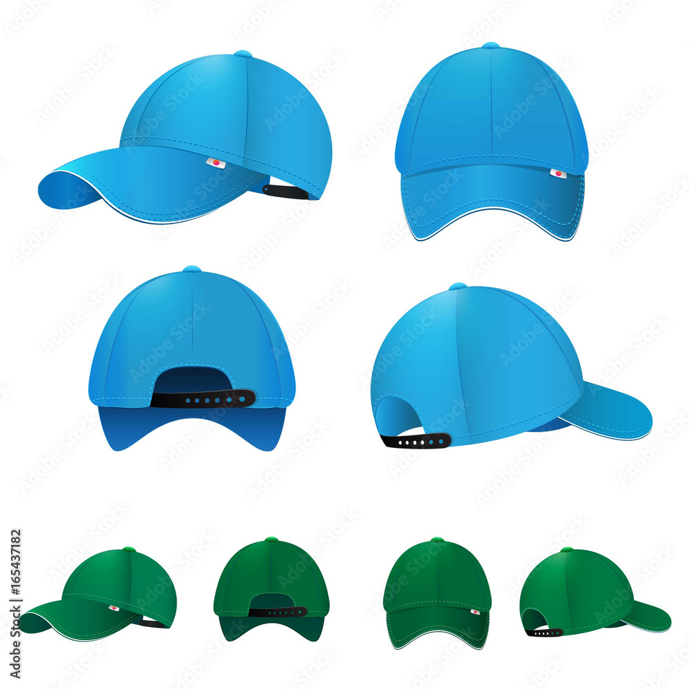 Blank baseball caps in different sides and colors. Vector illustration Blank baseball caps in different sides and colors. Vector illustration