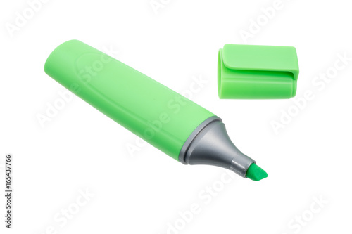 Green highlighters isolated on white background