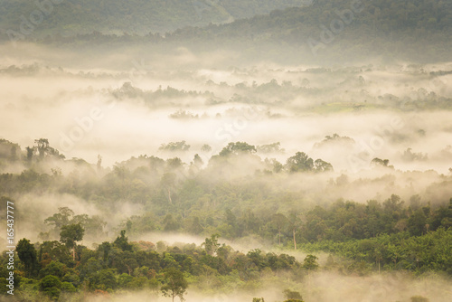 Landscape misty,Fantastic dreamy sunrise on the mountains, Mountain with mist cloud at Khao Kho Phetchabun Thailand