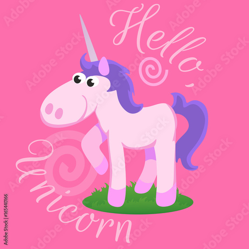 cute unicorn isolated set, magic pegasus flying with wing and horn on rainbow, fantasy horse vector illustration, myth creature dreaming on colored background, greeting card text template
