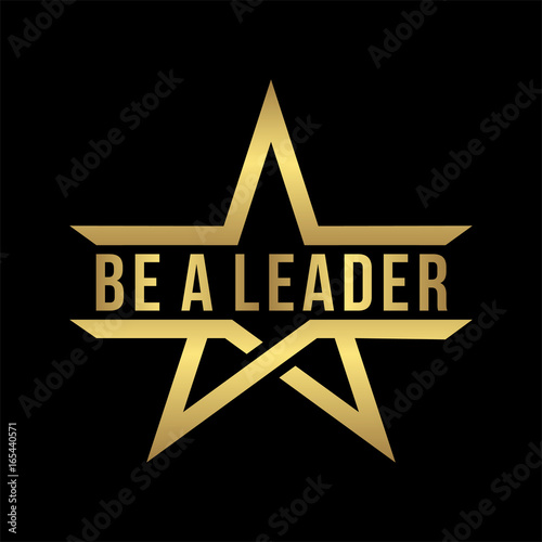 be a leader lettering design with abstract gold star logo icon isolated in black