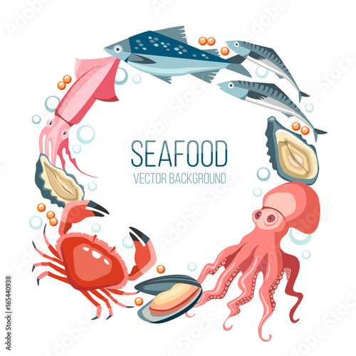 seafood round circle background fresh fish crustaceans shell delicacy