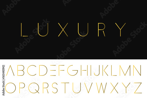 Gold minimalistic font. Luxury english alphabet.
