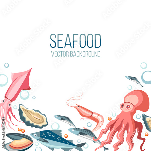seafood background fresh fish crustaceans shell delicacy horizontal