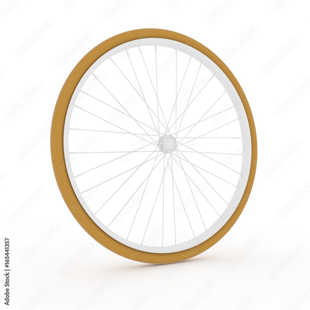 bicycle wheel on isolated white in 3D rendering