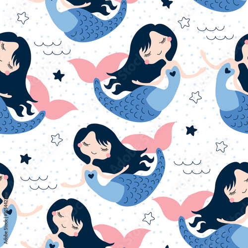 seamless beautiful mermaid girl pattern vector illustration