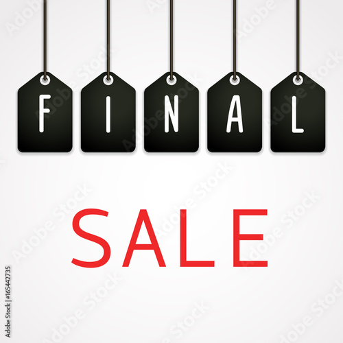 Final sale poster Vector illustration Black tags with the inscription Final sale on a white background Paper art style