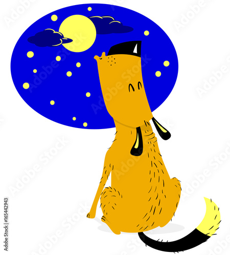 Cute sitting  dog. The dog barks and howls at the moon at night.