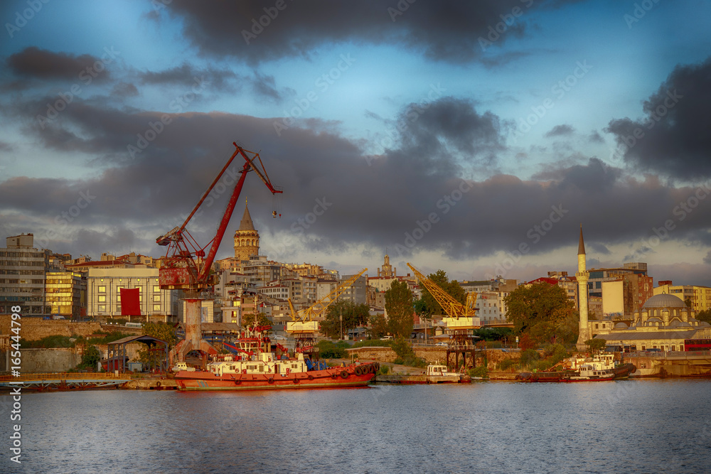 Obraz premium View of Halic Ship Yard from cloudy day, vintage effect applied