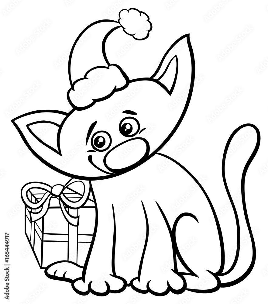 Fototapeta premium cat on Christmas time coloring book