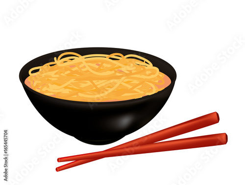 Black bowl of noodle soup