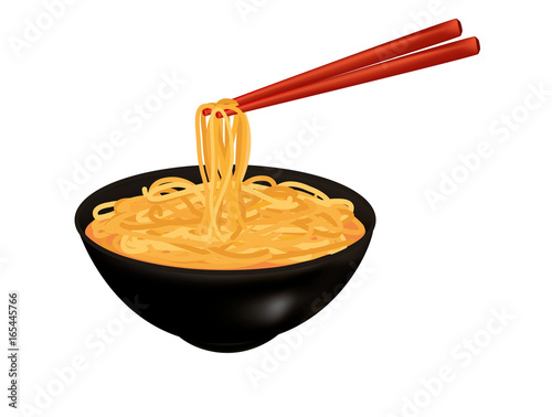 Black bowl of noodle soup