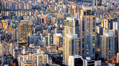 Cityscape of building and hotel in Seoul, South Korea.