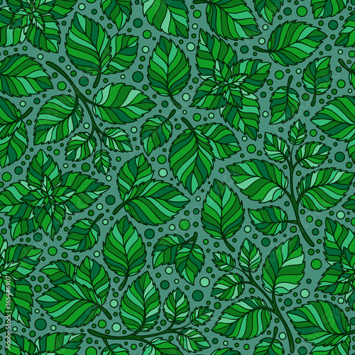 Hand drawn vector seamless pattern with mint leaves