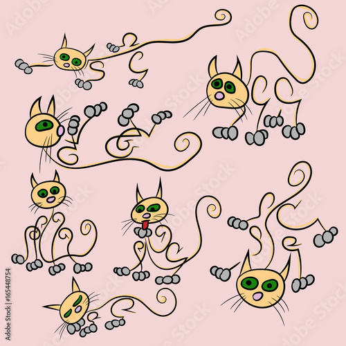 Color Cat sketch in different positions