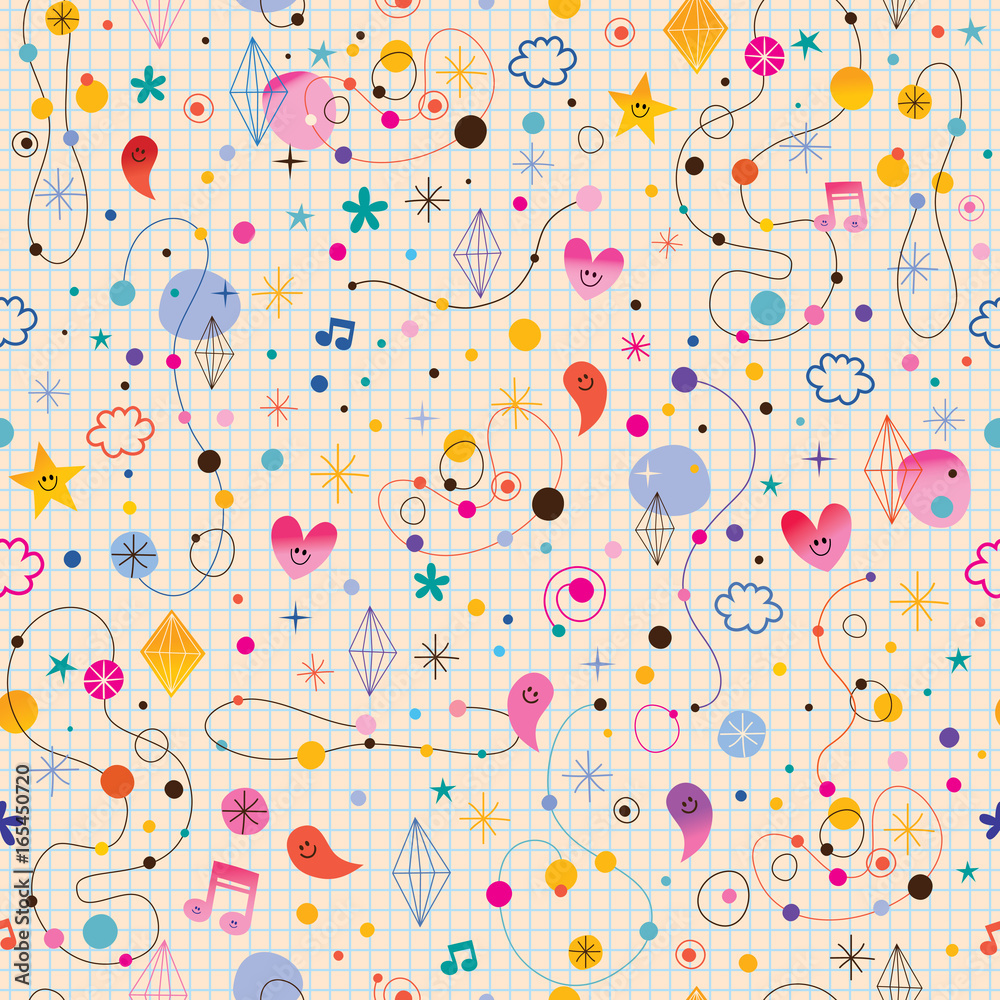 fun cartoon abstract art retro seamless pattern with cute characters fun cartoon abstract art retro seamless pattern with cute characters