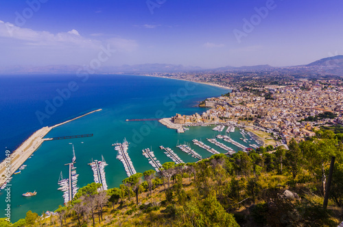 Aerial view of the moorings of the marina of castellamare