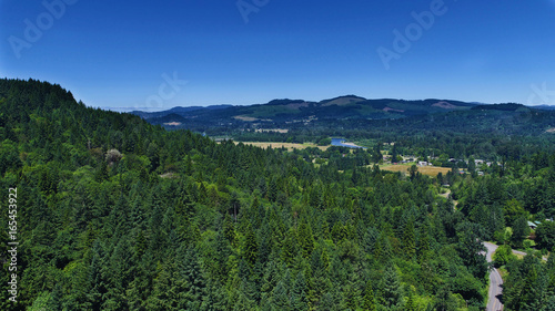 Aerial view of the Oregon countryside, McKenzie River in the distance photo