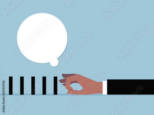 Hand to flick black box and speech bubble. vector cartoon photo