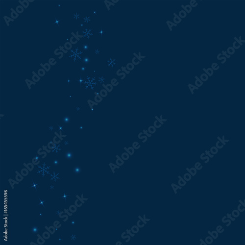 Sparse glowing snow. Left wave with sparse glowing snow on deep blue background. Vector illustration.