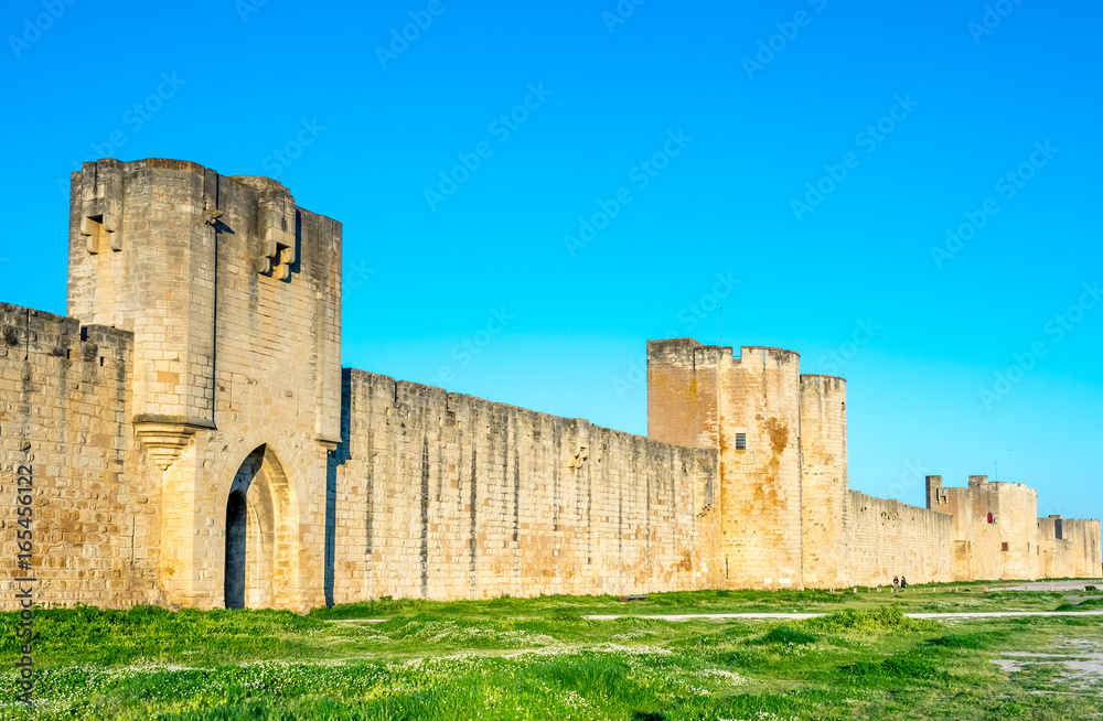 Medieval city wall of Aigues-Mortes city, France