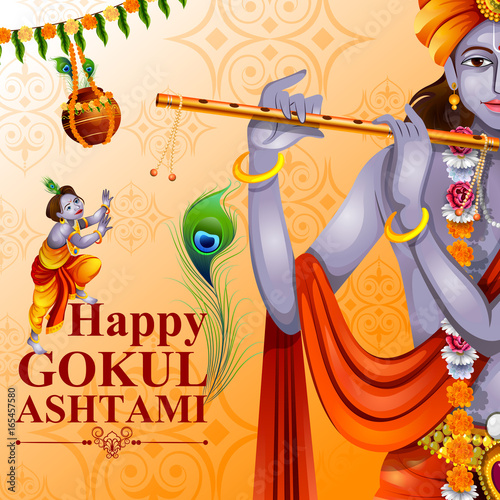 Happy Krishna Janmashtami greeting background