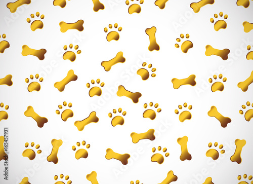Horizontal card. Pattern with gold paws and bones.