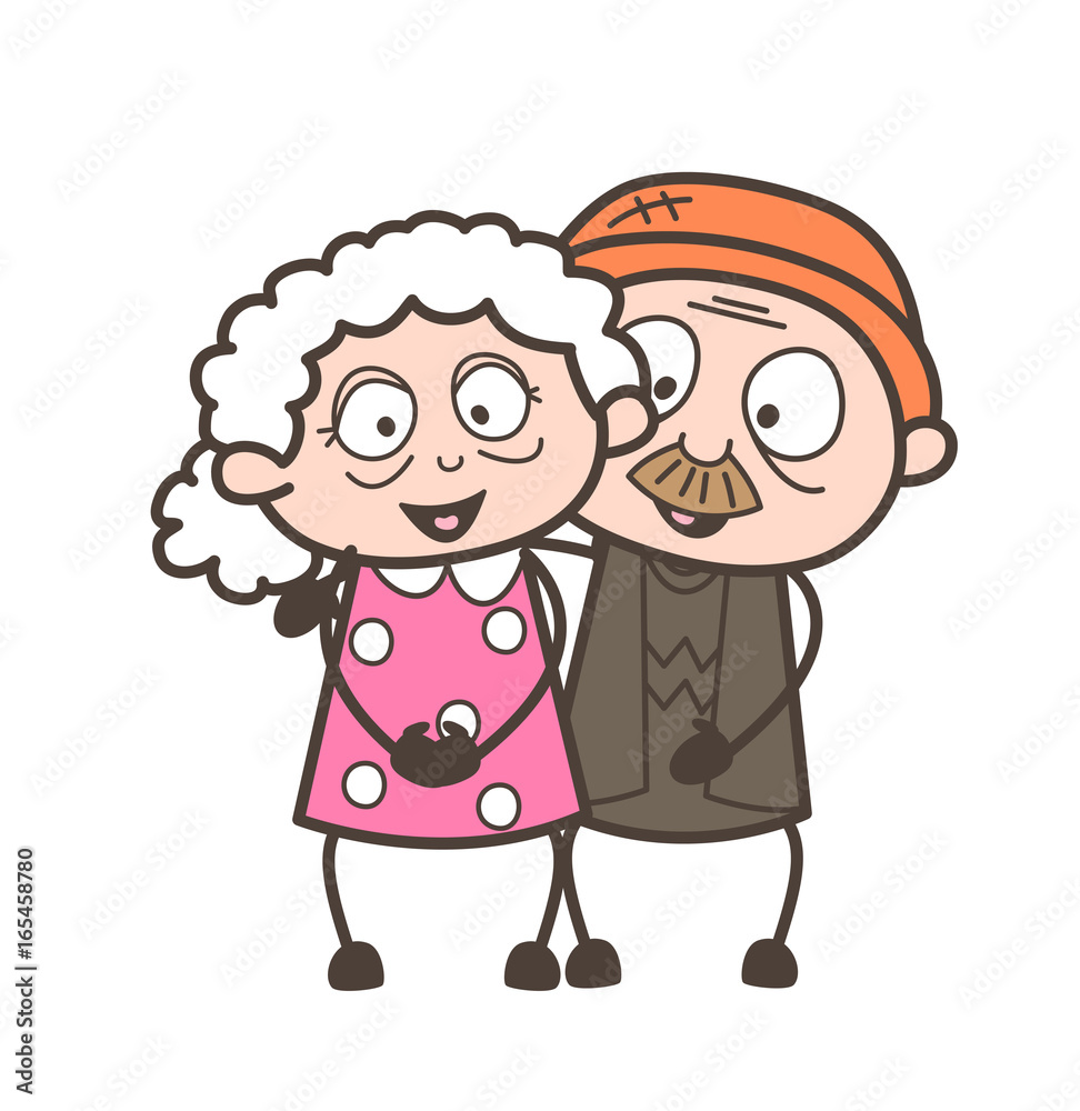 Obraz premium Cartoon Old Age Love Couple Characters Vector Illustration
