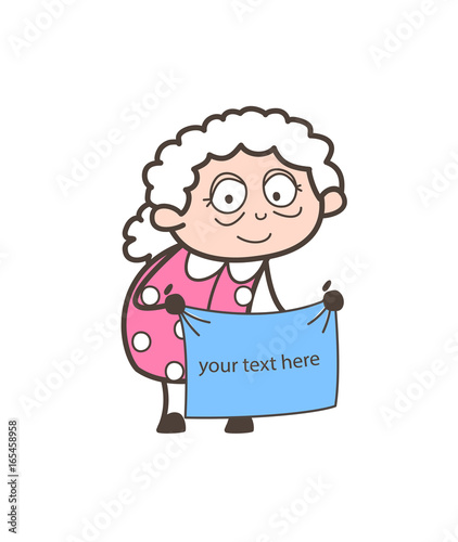 Cartoon Granny Showing Message Banner Vector Illustration