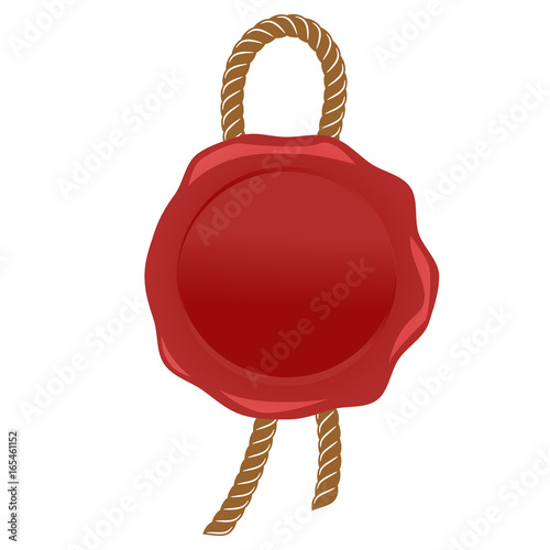 Wax seal red stamp with rope vector.