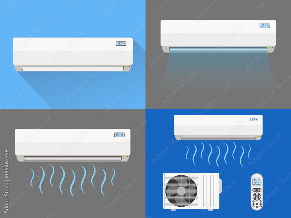 Air Conditioner Set Vector Flat Icon Air Conditioner Set Vector Flat Icon