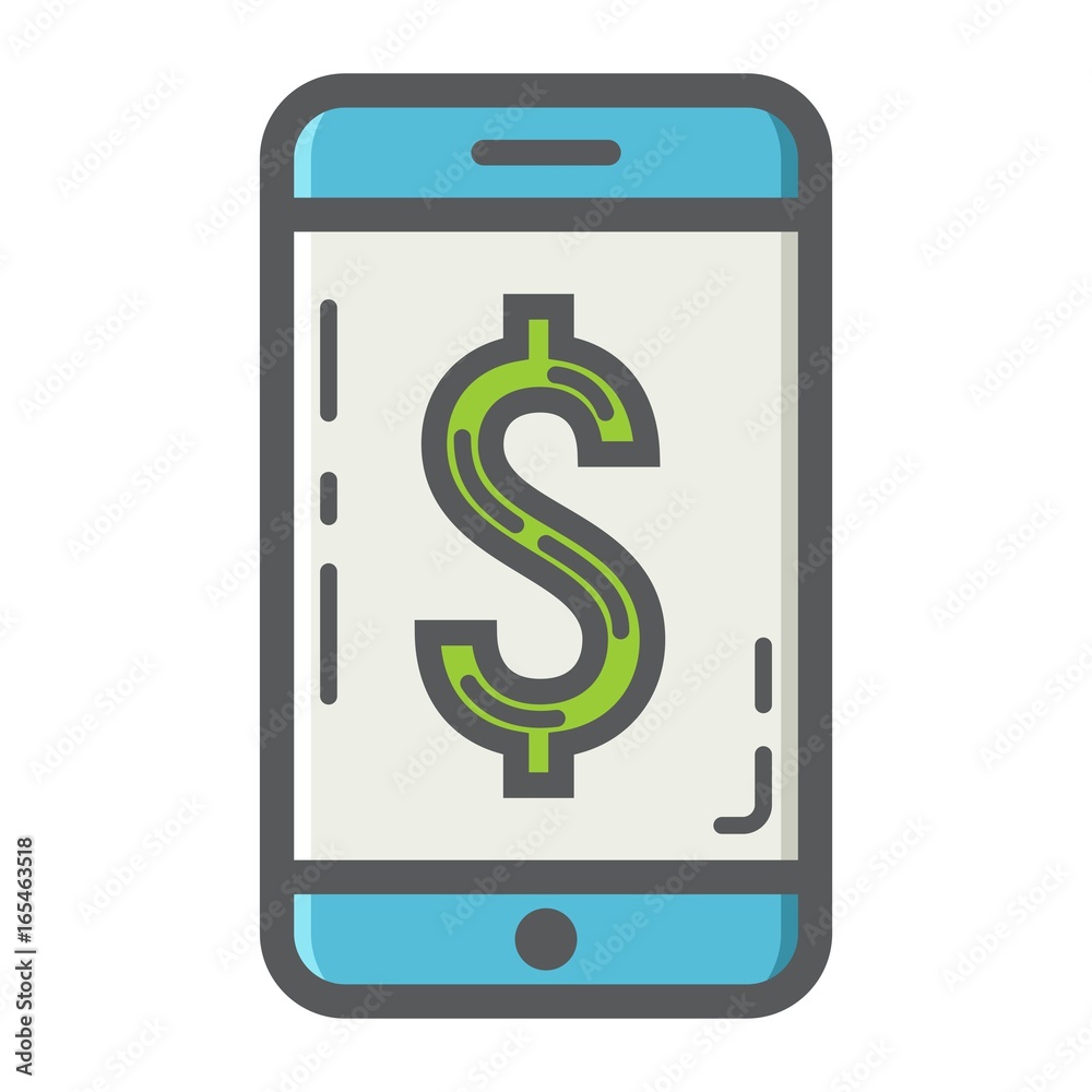 Mobile banking filled outline icon, business and finance, phone sign vector graphics, a colorful solid pattern on a white background, eps 10.