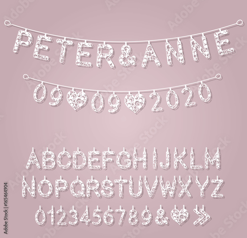 The letters of the alphabet for making wedding banners, greetings, decorations and special occasions. Used laser cutting paper and other materials. vector illustration.
