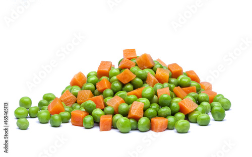 Green chicks and carrots in boxes with shadow on white background