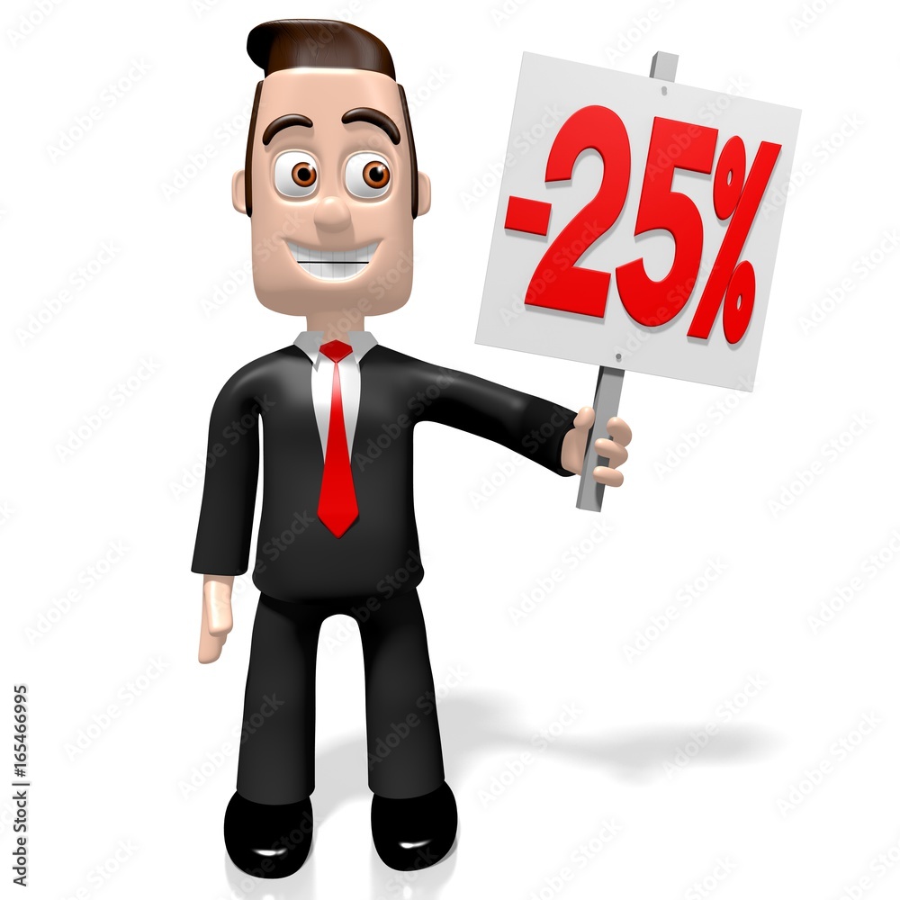 3D businessman with transparent -25% off. 3D businessman with transparent -25% off.