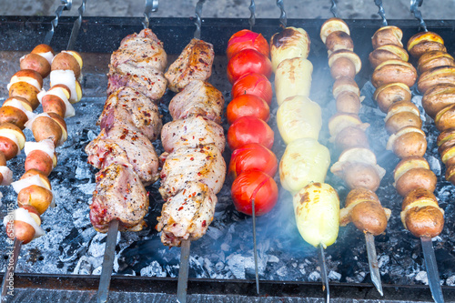Shish kebabs on the grill.
