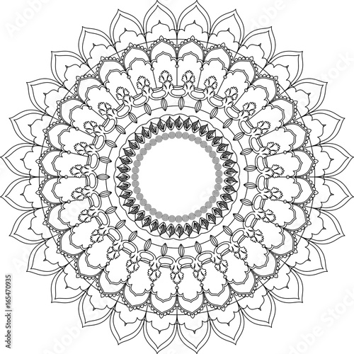 Vector Beautiful Deco Monochrome Contour Mandala, mandala decoration spiritual oriental. mystical ornament element vector illustration.