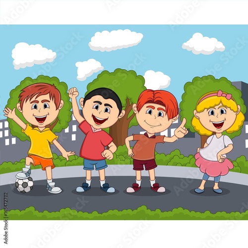 Children playing on the street park cartoon