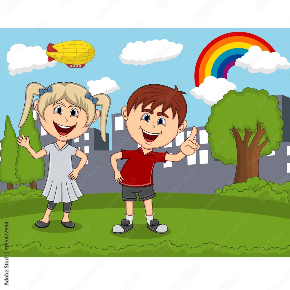 Children cartoon playing at the park cartoon