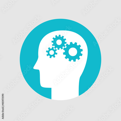 Head with gears, Brain activity icon flat style