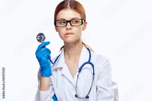 Young beautiful woman on white isolated background  doctor  scientist  medicine