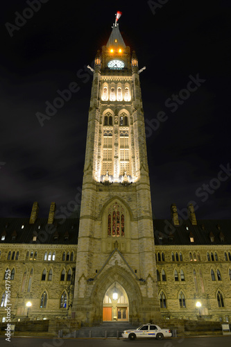 Canada Parliament Building and clock tower at night, Ottawa, Canada.