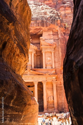 The treasury of Petra in Jordan viewed from the Siq canyon